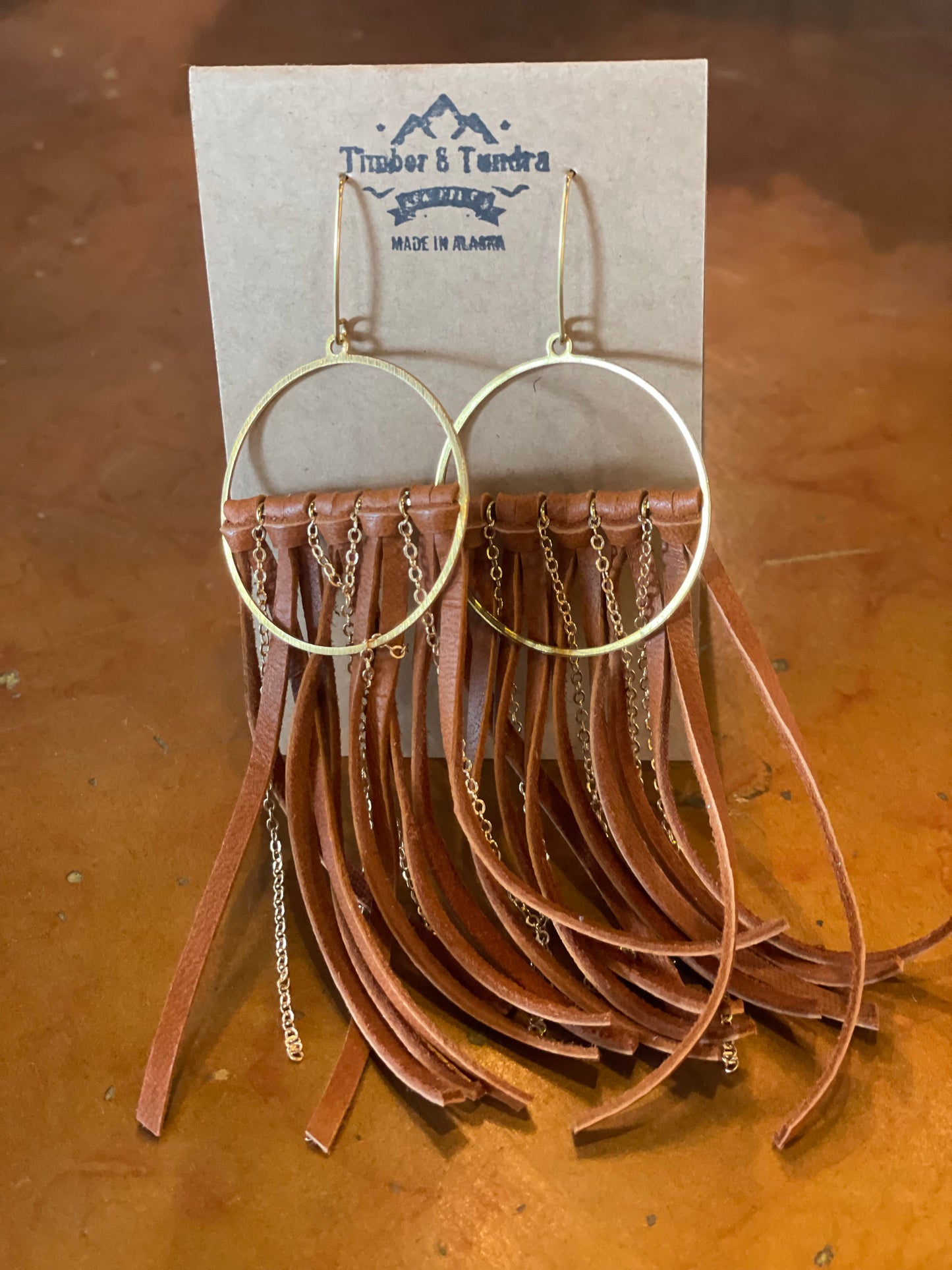 Fringe Leather Earrings W/ Chain-Jewelry-Tan-Bottoms Up Boutique-Anchorage AK