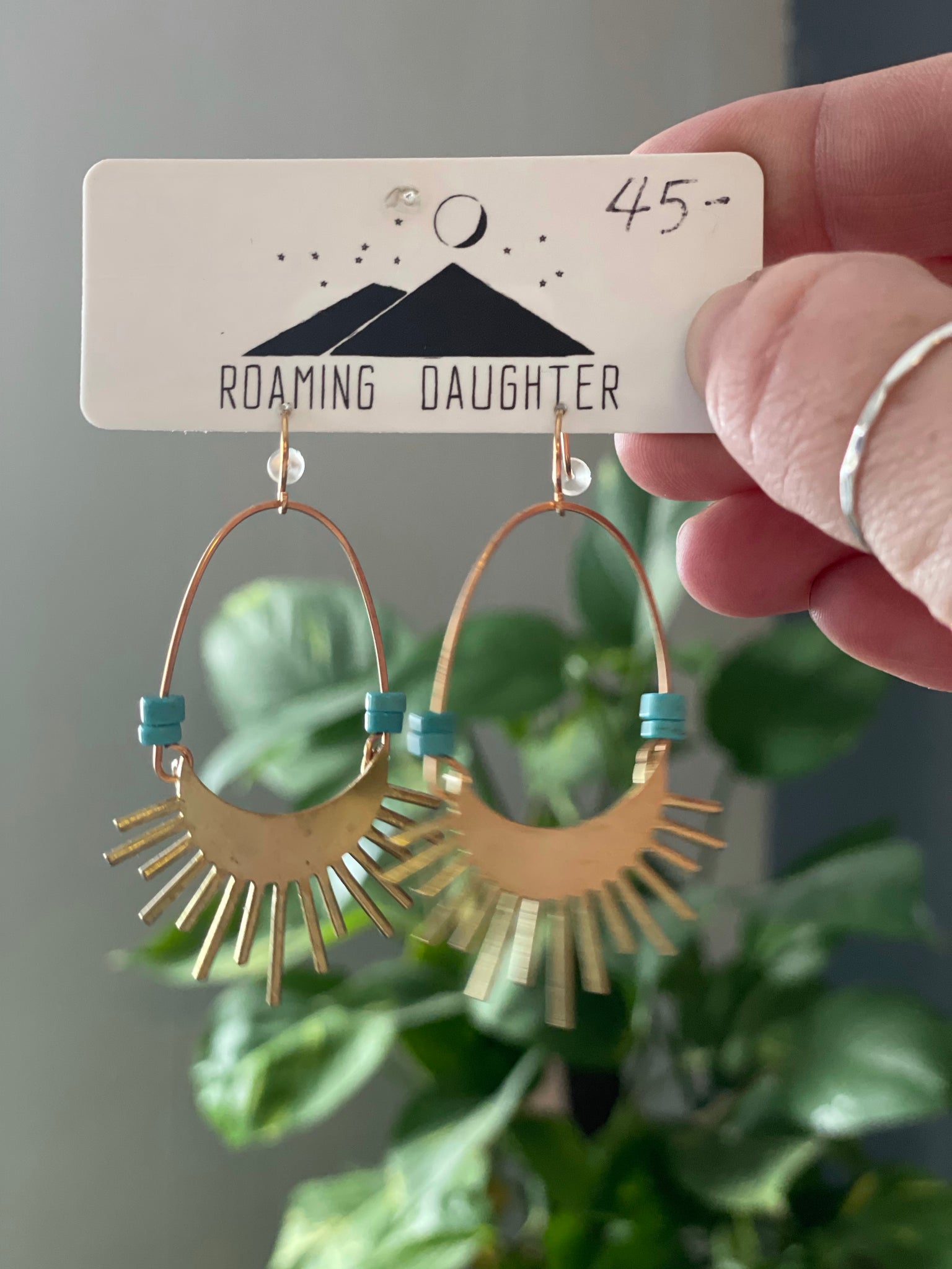 Roaming Daughter Brass and Teal Spiney Earrings