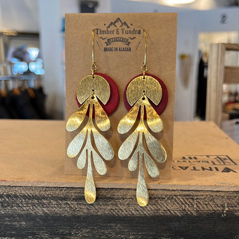 Leaf Brass Charm Leather Earrings