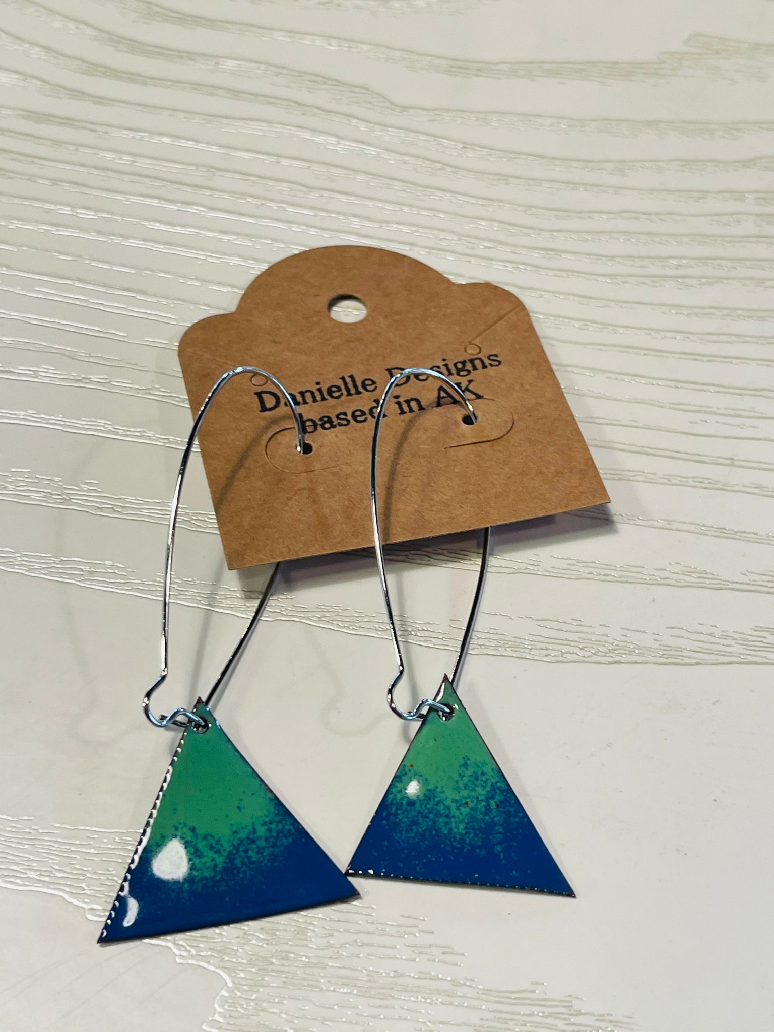 Green & Blue Triangle Enamel Earrings