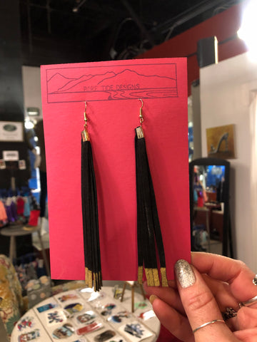 Long Leather Tassel Earrings