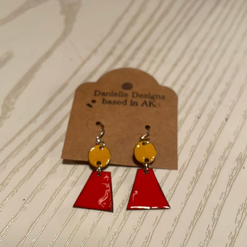 Yellow and Red Multi Shaped Enamel Earrings