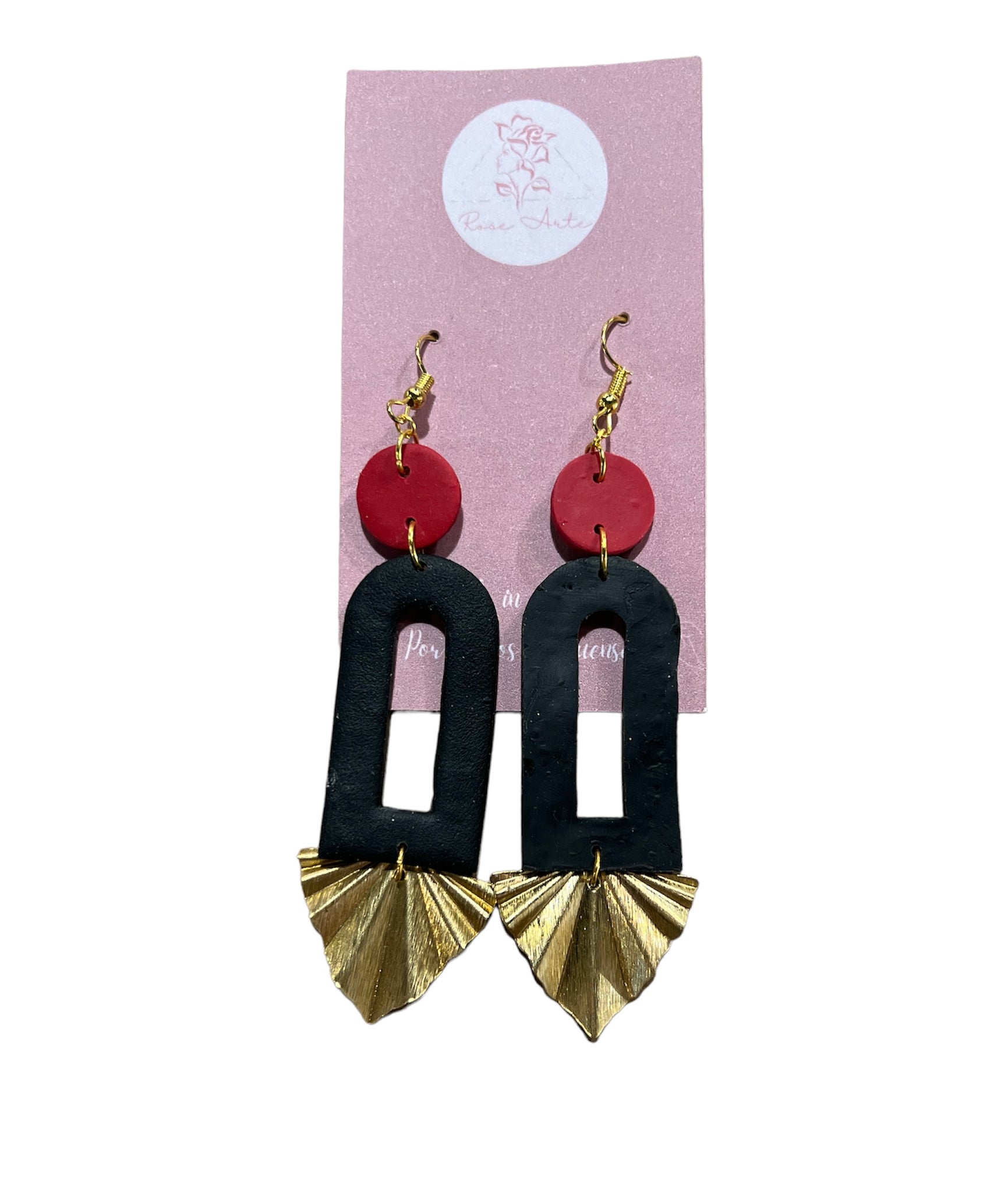 Red/Black & Gold Dangle Earrings