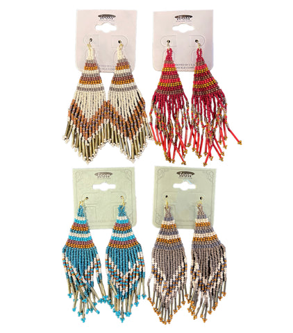 Beaded Triangle Fringe Earrings Assorted Colors