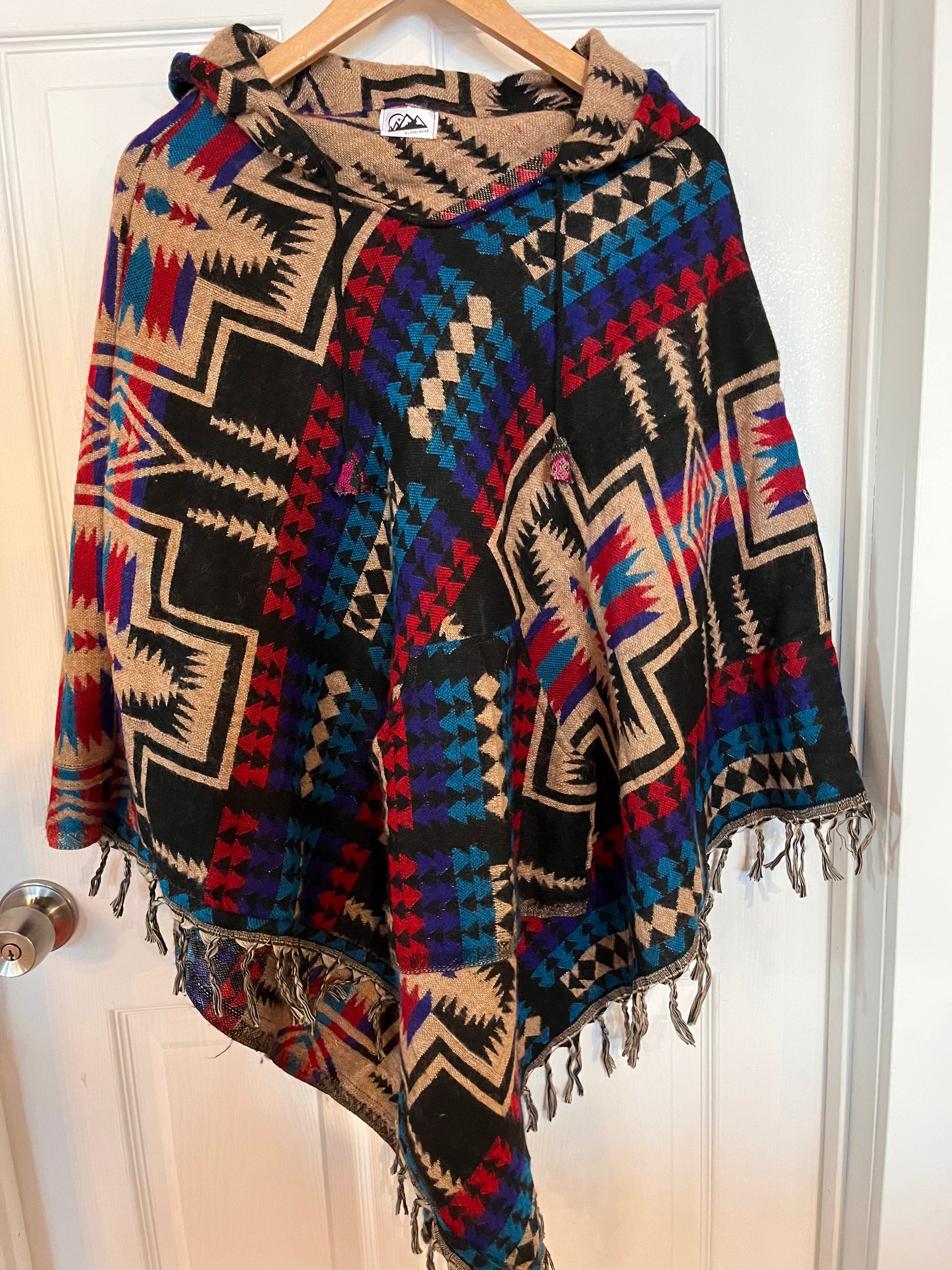 AlaskiWear Adult Blanket Poncho Long-Kimonos, Cardigans & Wraps-Black/Multi Southwest-Bottoms Up Boutique-Anchorage AK
