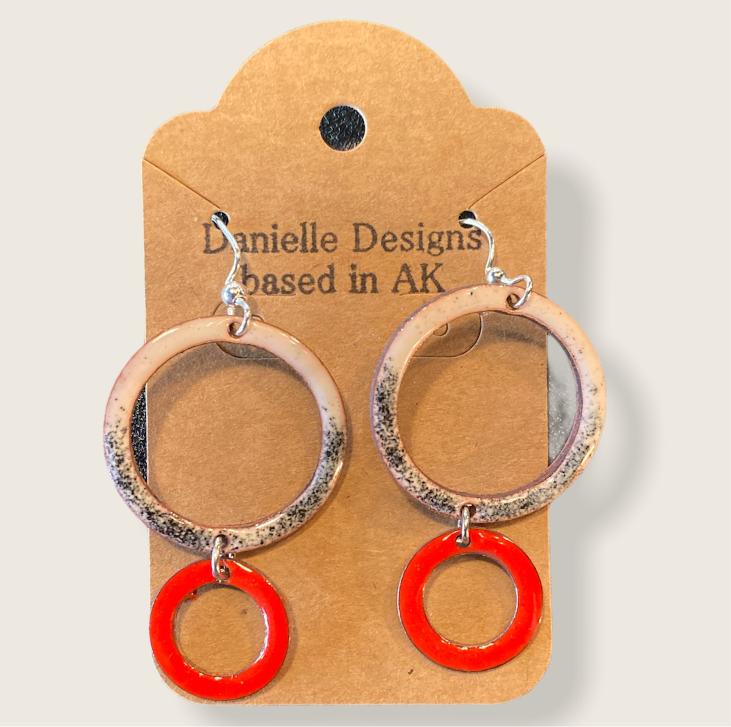 Black/Pink Circle and Red Circle Enamel Earrings