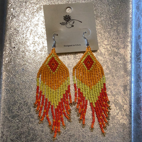 Sunburst Beaded Fringe Earrings