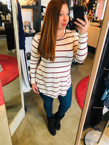 Long Sleeve White / Maroon Striped Top