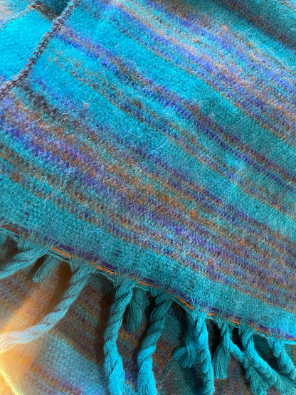 Hooded Scarf Teal, Blue, Mustard Stripe-Local-Bottoms Up Boutique-Anchorage AK