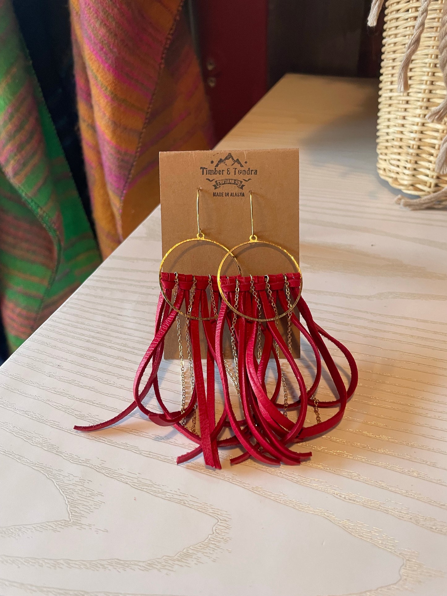 Fringe Leather Earrings W/ Chain-Jewelry-Red-Bottoms Up Boutique-Anchorage AK
