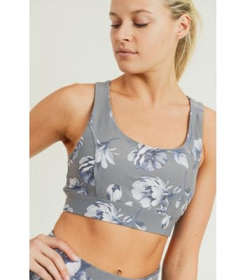 Grey Roses Sports Bra