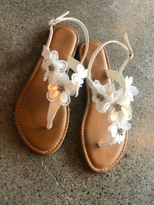 White Flat Floral Sandal