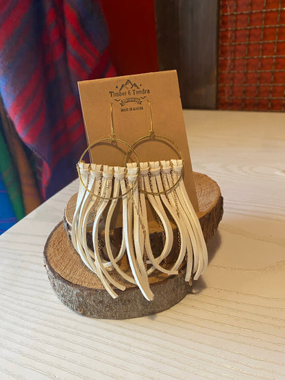 Fringe Leather Earrings W/ Chain-Jewelry-Cream-Bottoms Up Boutique-Anchorage AK