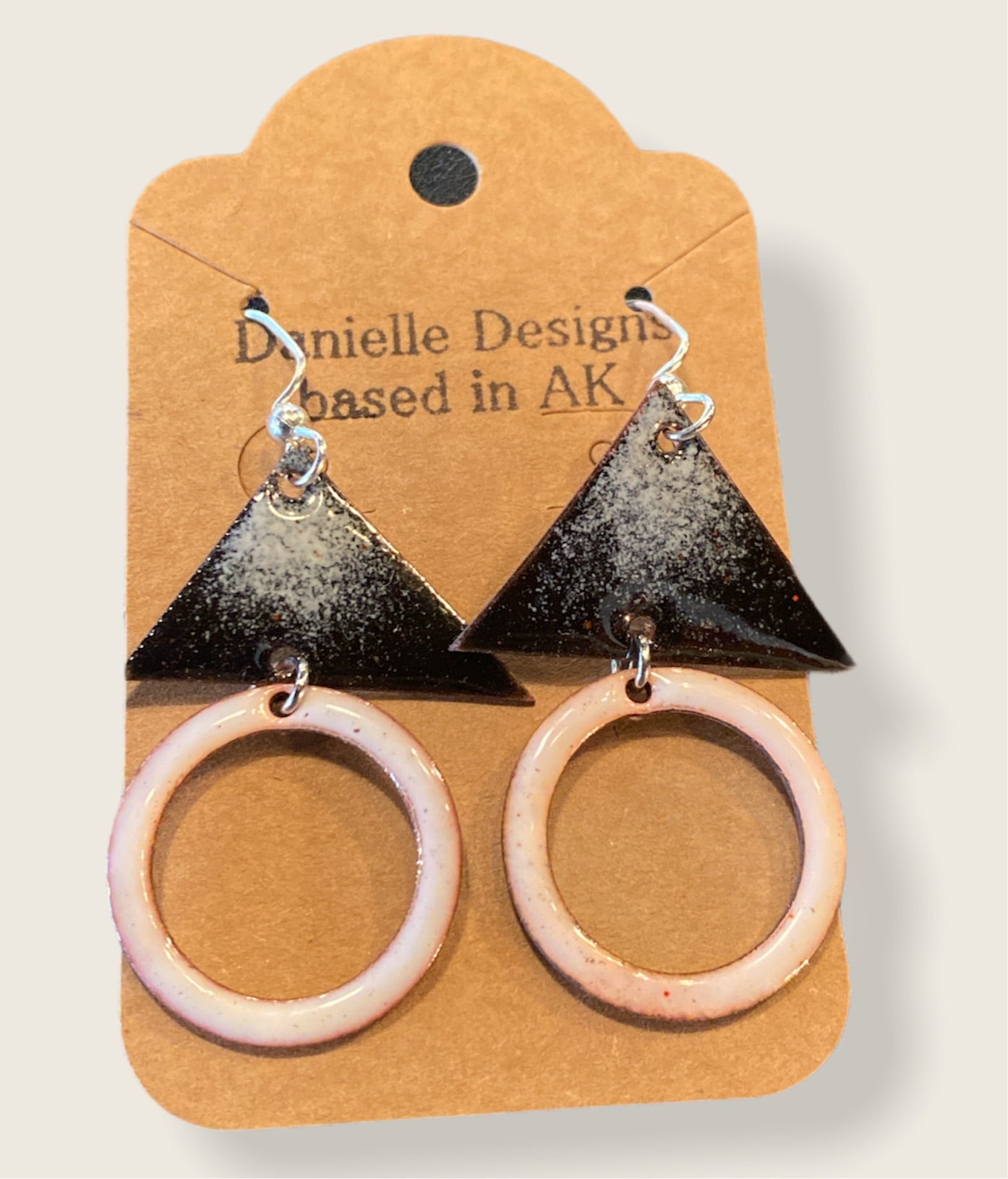 Black Triangle and Pink Circle Enamel Earrings