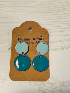 Turquoise & Light Blue Double Circle Enamel Earrings