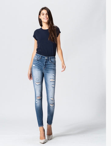 High Rise Distress Skinny Jeans