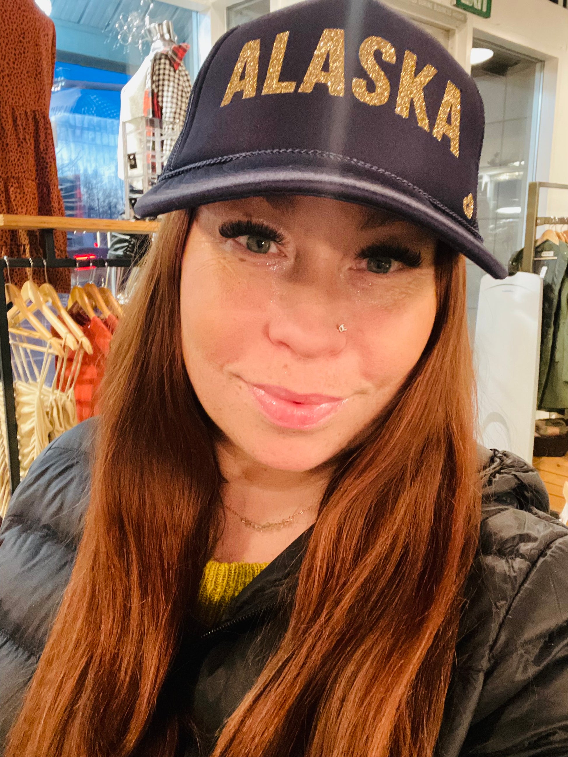 ALASKA Navy Trucker Hat w/ Gold Glitter-Local-Bottoms Up Boutique-Anchorage AK