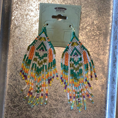 Multi Pastel Beaded Wide Fringe Earrings