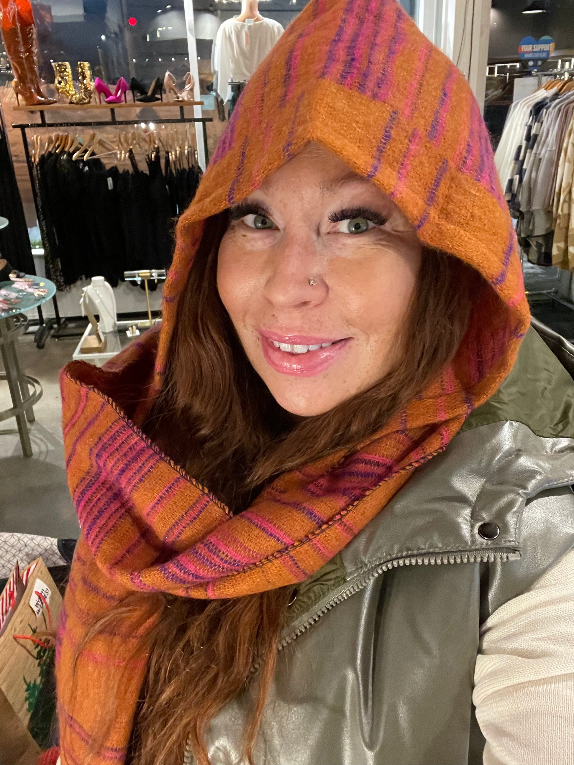 Hooded Scarf Mustard, Pink, Purple Striped-Local-Bottoms Up Boutique-Anchorage AK