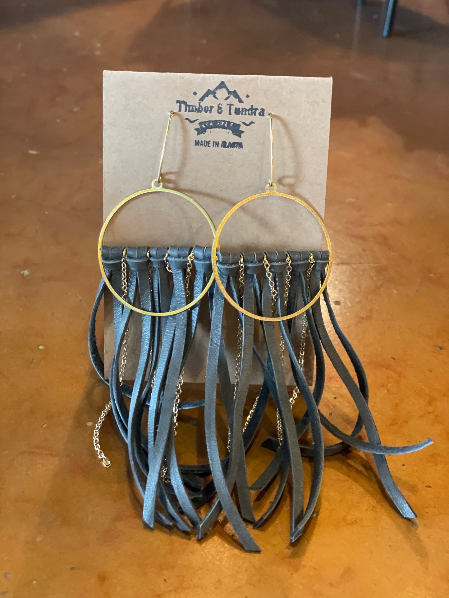 Fringe Leather Earrings W/ Chain-Jewelry-Charcoal-Bottoms Up Boutique-Anchorage AK