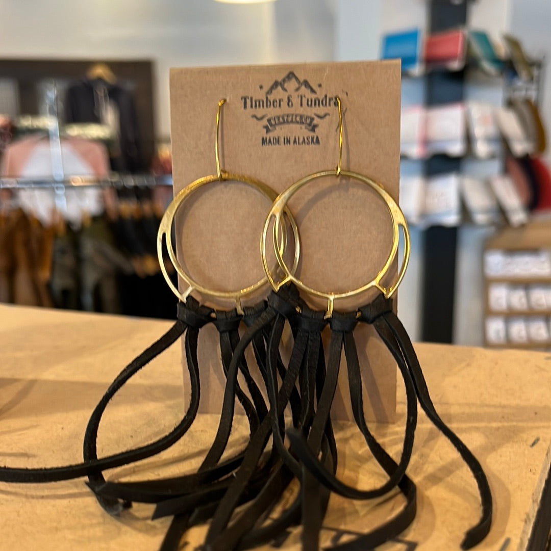 Circle Fringe Leather Earrings