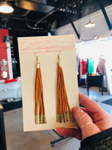 Mustard & Metallic Leather Tassel Earrings