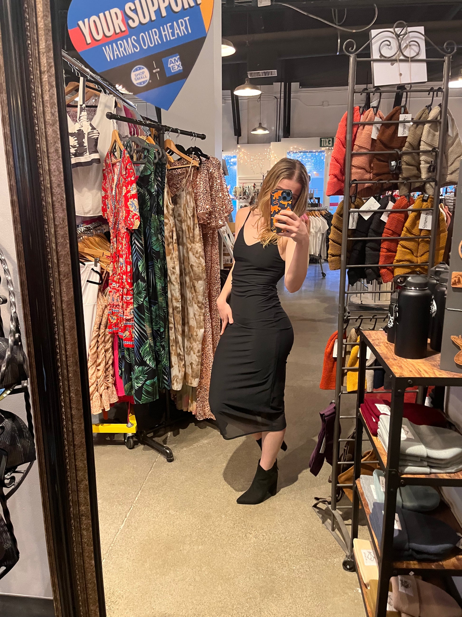 Black Midi Slip Dress-Dresses-Bottoms Up Boutique-Anchorage AK