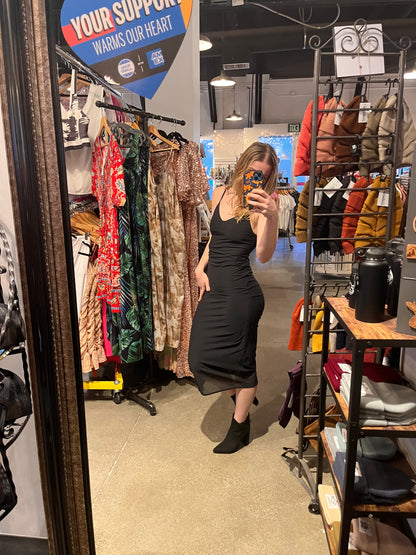 Black Midi Slip Dress-Dresses-Bottoms Up Boutique-Anchorage AK