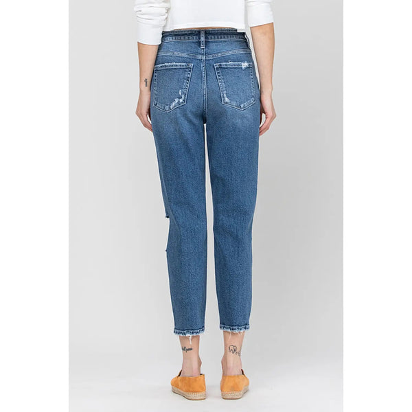 Distressed Stretch Mom Jeans