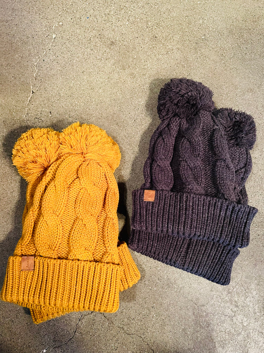 Slouchy Knit & Cable Knit Pom Beanie-Hat-Bottoms Up Boutique-Anchorage AK