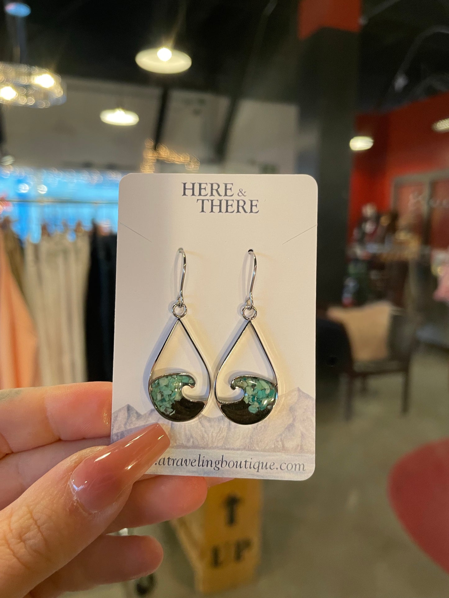Destination Wave Teardrop Earrings-Yukon River Sand w/ Chrysocolla-Bottoms Up Boutique-Anchorage AK