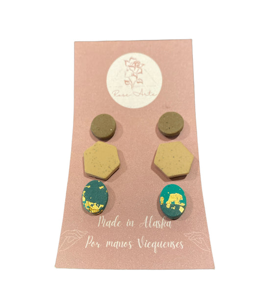 Camo Gold Foil 3 Set Stud Earrings Brown-ACCESORIES-Bottoms Up Boutique-Anchorage AK
