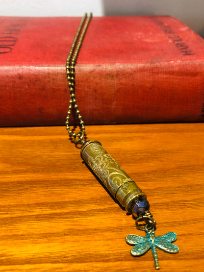 Bullet Casing Hand Acid Etched Dragonfly Necklace-Local-Bottoms Up Boutique-Anchorage AK