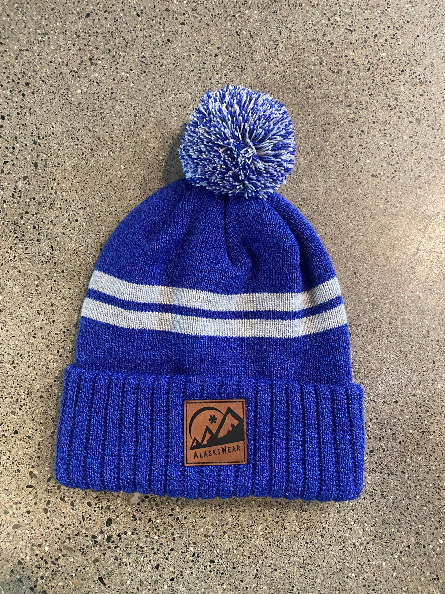 Sport Stripe Pom Beanie-Hat-Blue/Grey-Bottoms Up Boutique-Anchorage AK