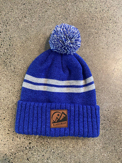 Sport Stripe Pom Beanie-Hat-Blue/Grey-Bottoms Up Boutique-Anchorage AK