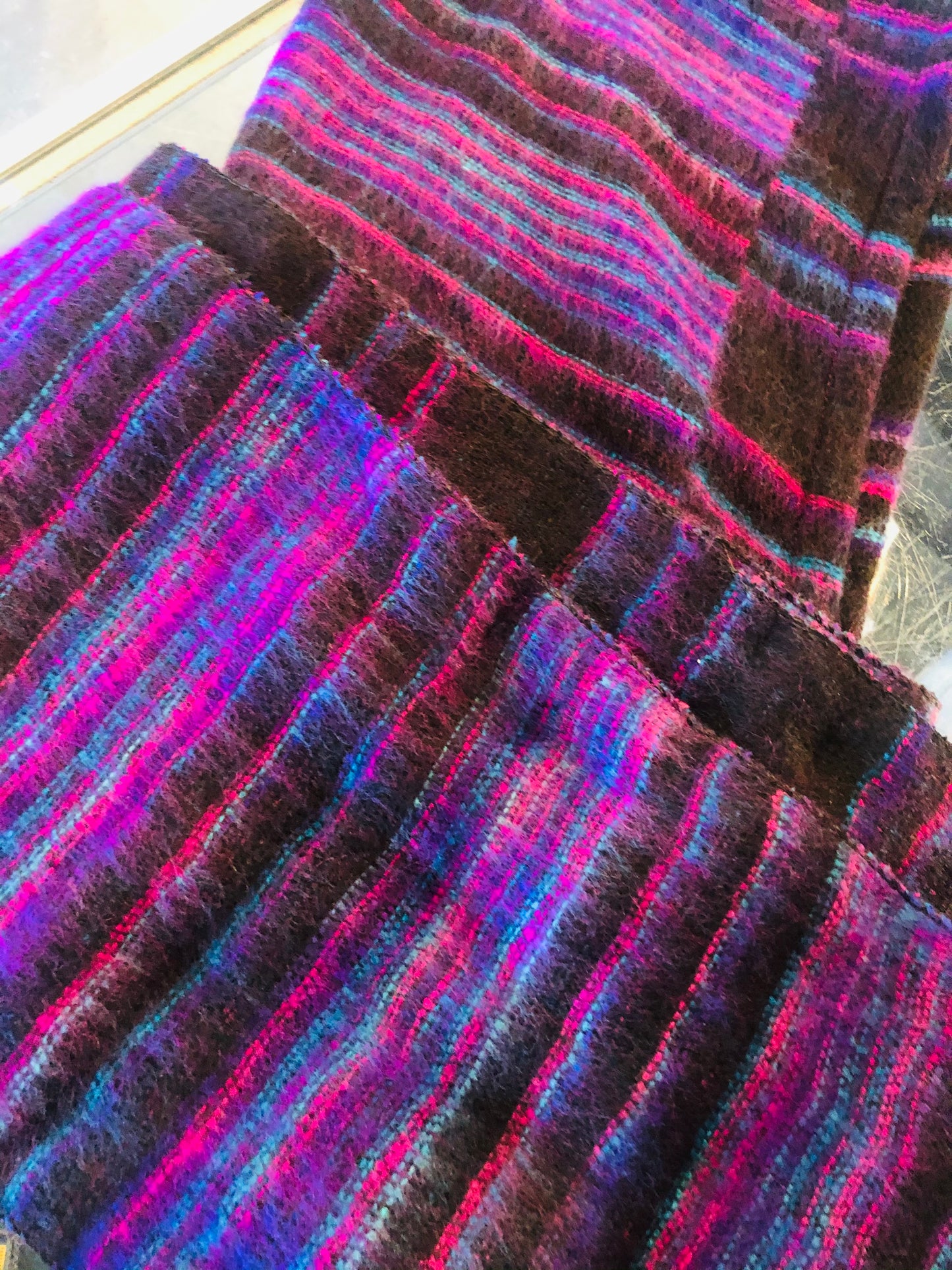 Hooded Scarf Black, Teal, Purple Stripes-Local-Bottoms Up Boutique-Anchorage AK