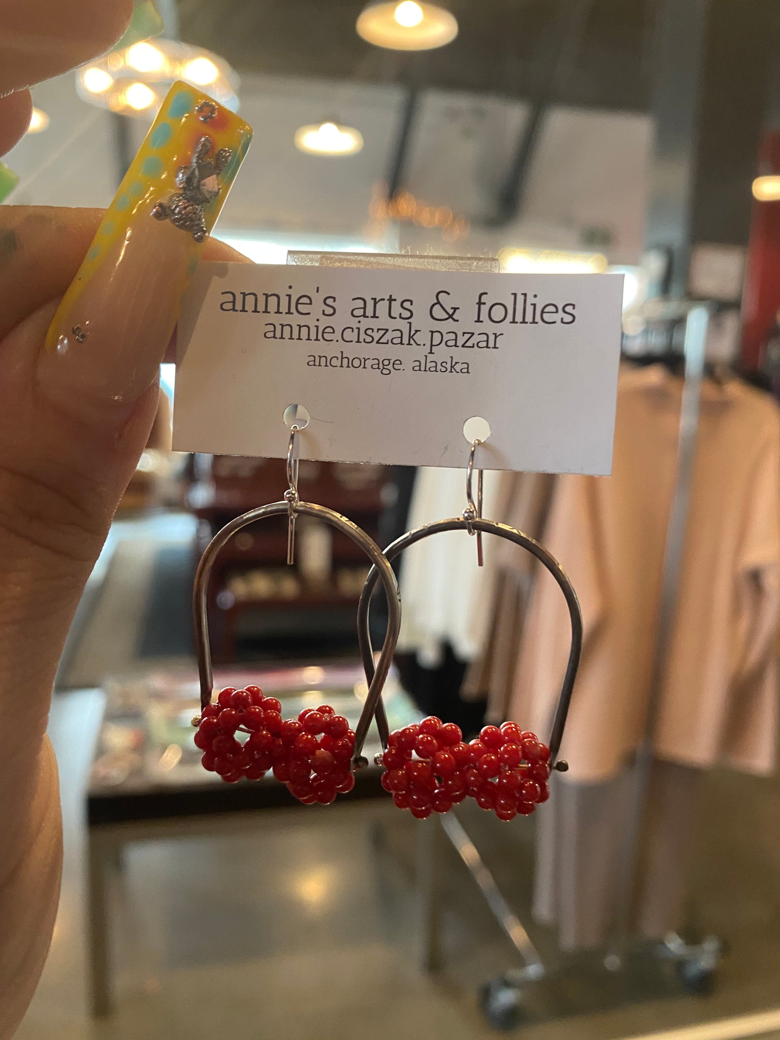 Cranberry Chunk Loop Earrings