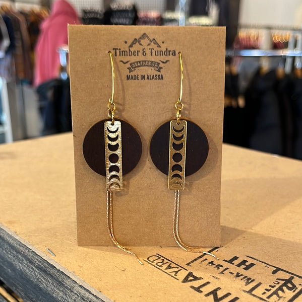 Moon Leather w/chain Earrings
