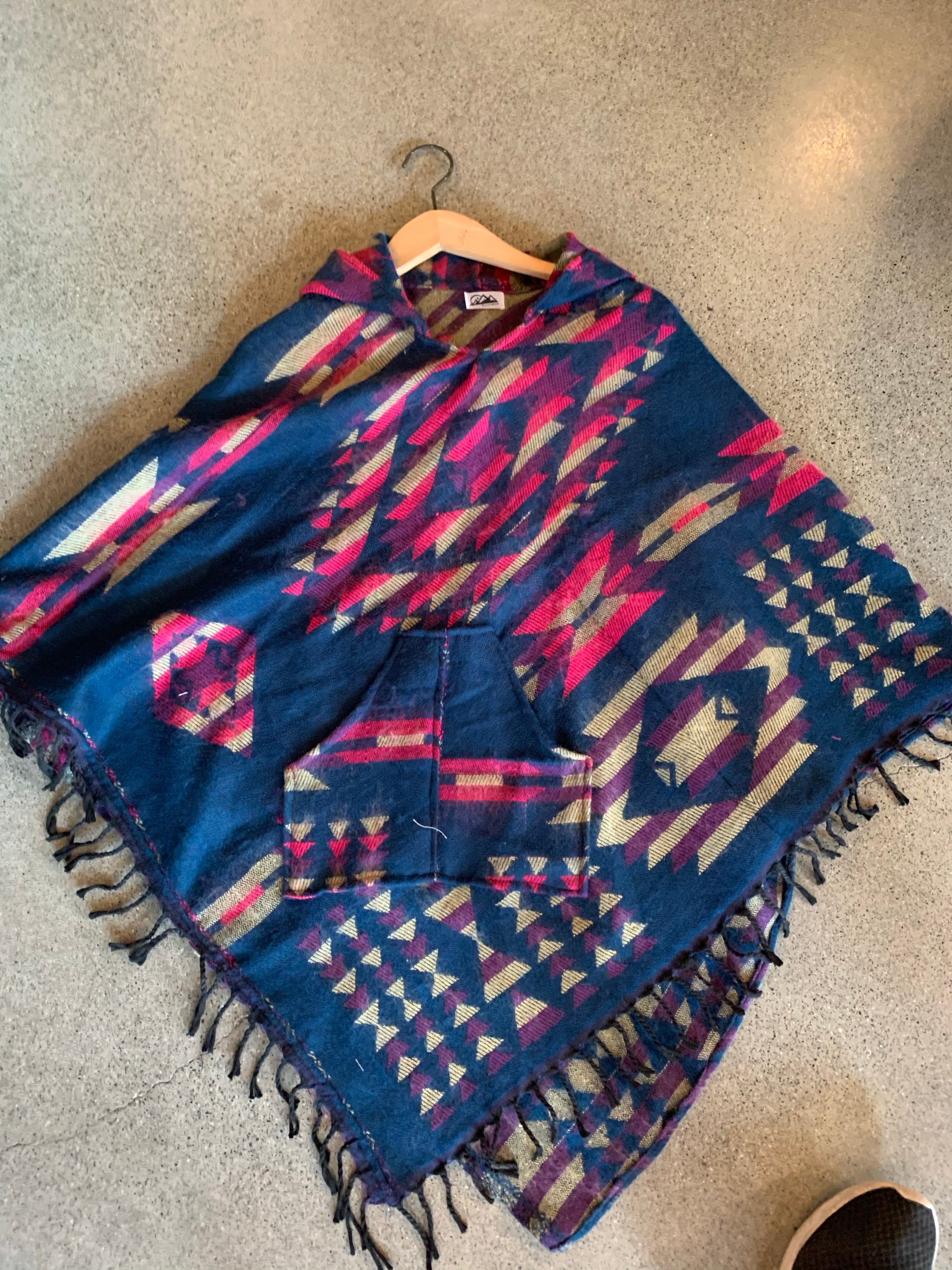 AlaskiWear Adult Blanket Poncho Long-Kimonos, Cardigans & Wraps-Navy/Pink/Purple-Bottoms Up Boutique-Anchorage AK