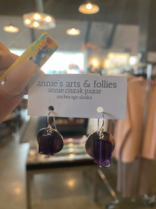 Small Silver Disc Earrings w/ purple Glass Gems