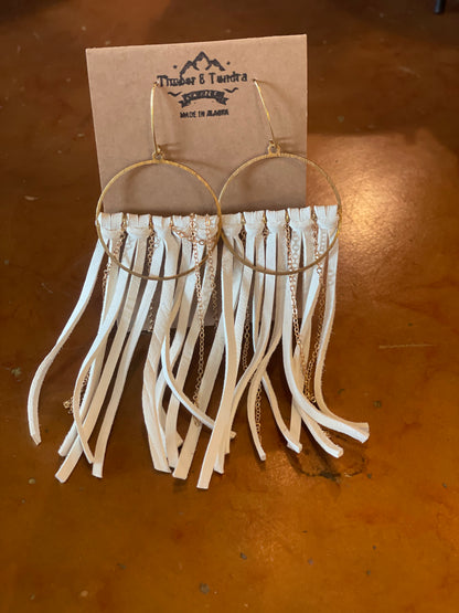 Fringe Leather Earrings W/ Chain-Jewelry-White-Bottoms Up Boutique-Anchorage AK