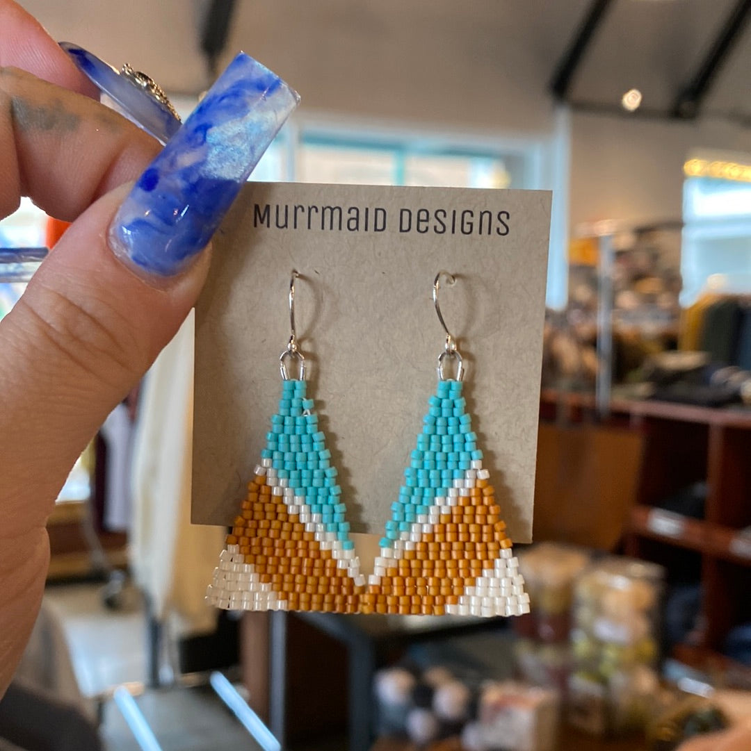 Blue Triangle Beaded Earrings