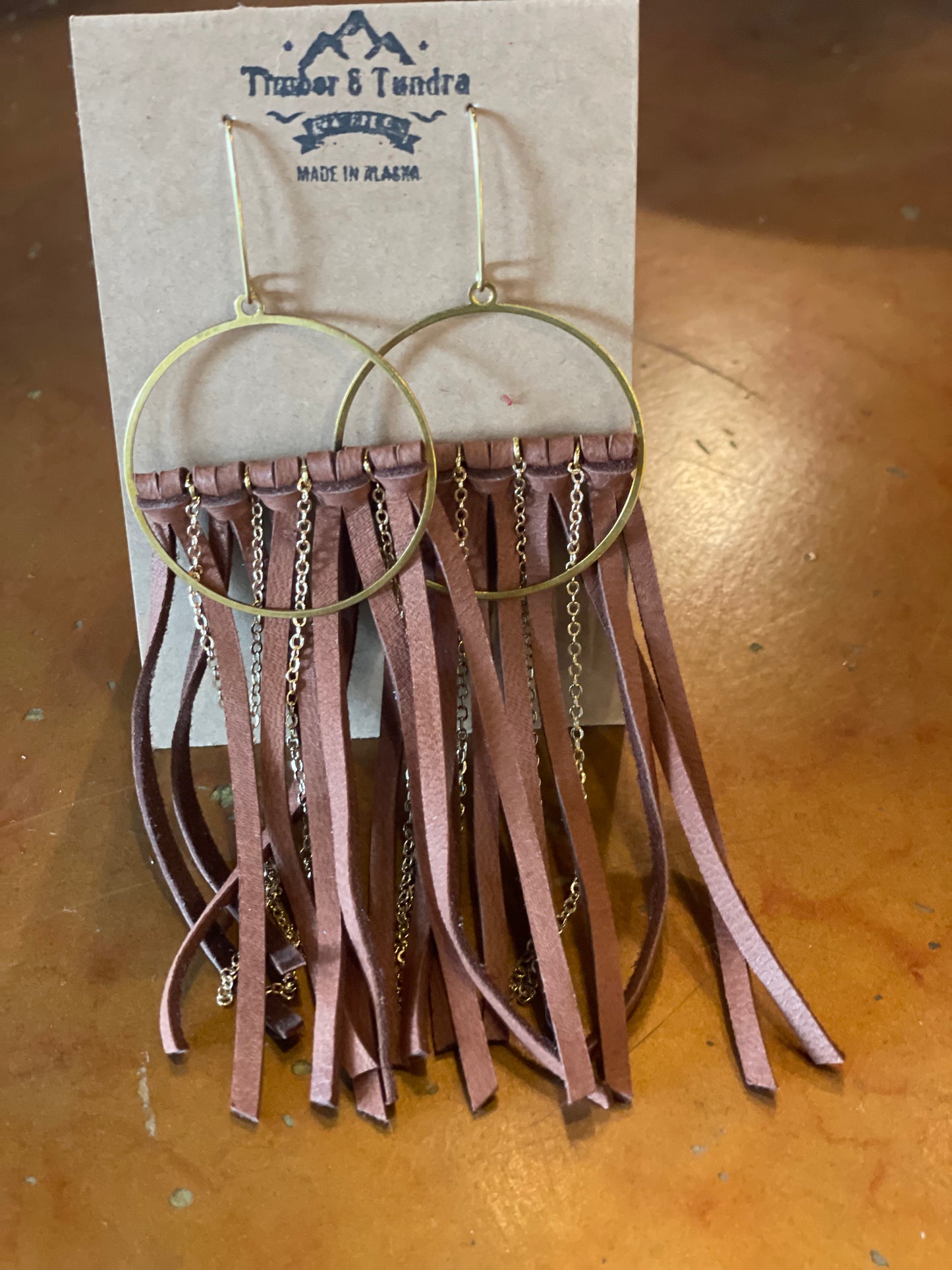 Fringe Leather Earrings W/ Chain-Jewelry-Brown-Bottoms Up Boutique-Anchorage AK