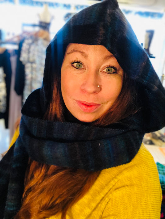 Hooded Scarf Striped Blue, Black, Navy-Local-Bottoms Up Boutique-Anchorage AK