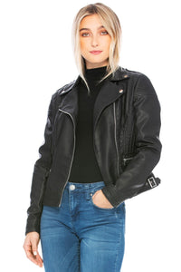 Black Vegan Leather Moto Jacket