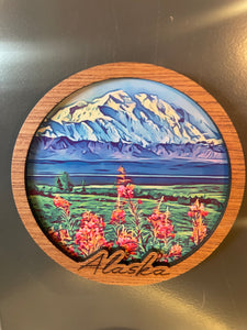 Alaska Fireweed Engraved Wood Magnet
