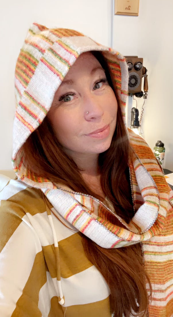 Hooded Scarf White, Orange, Yellow, Green Striped-Local-Bottoms Up Boutique-Anchorage AK