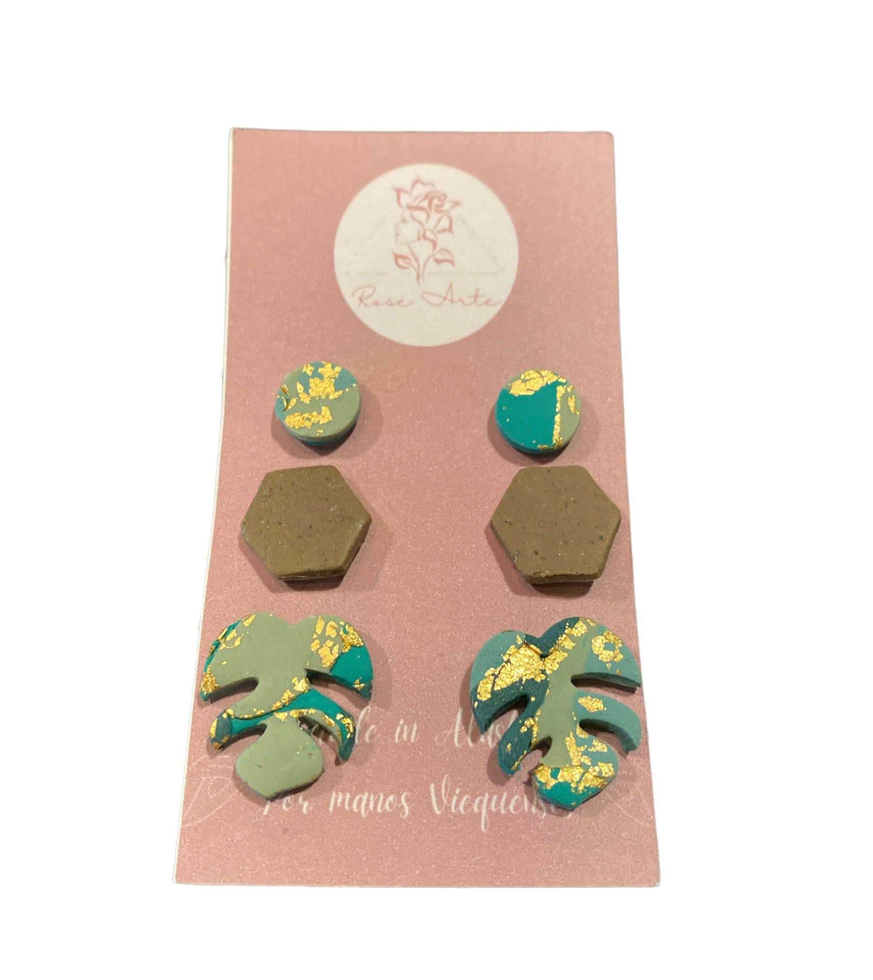 Camo Gold Foil 3 Set Stud Earrings Leaf-ACCESORIES-Bottoms Up Boutique-Anchorage AK