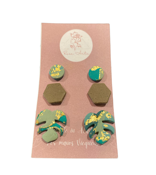 Camo Gold Foil 3 Set Stud Earrings Leaf-ACCESORIES-Bottoms Up Boutique-Anchorage AK