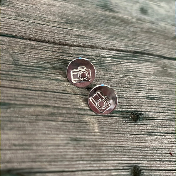 Camera Stamped Sterling Silver Post Earrings
